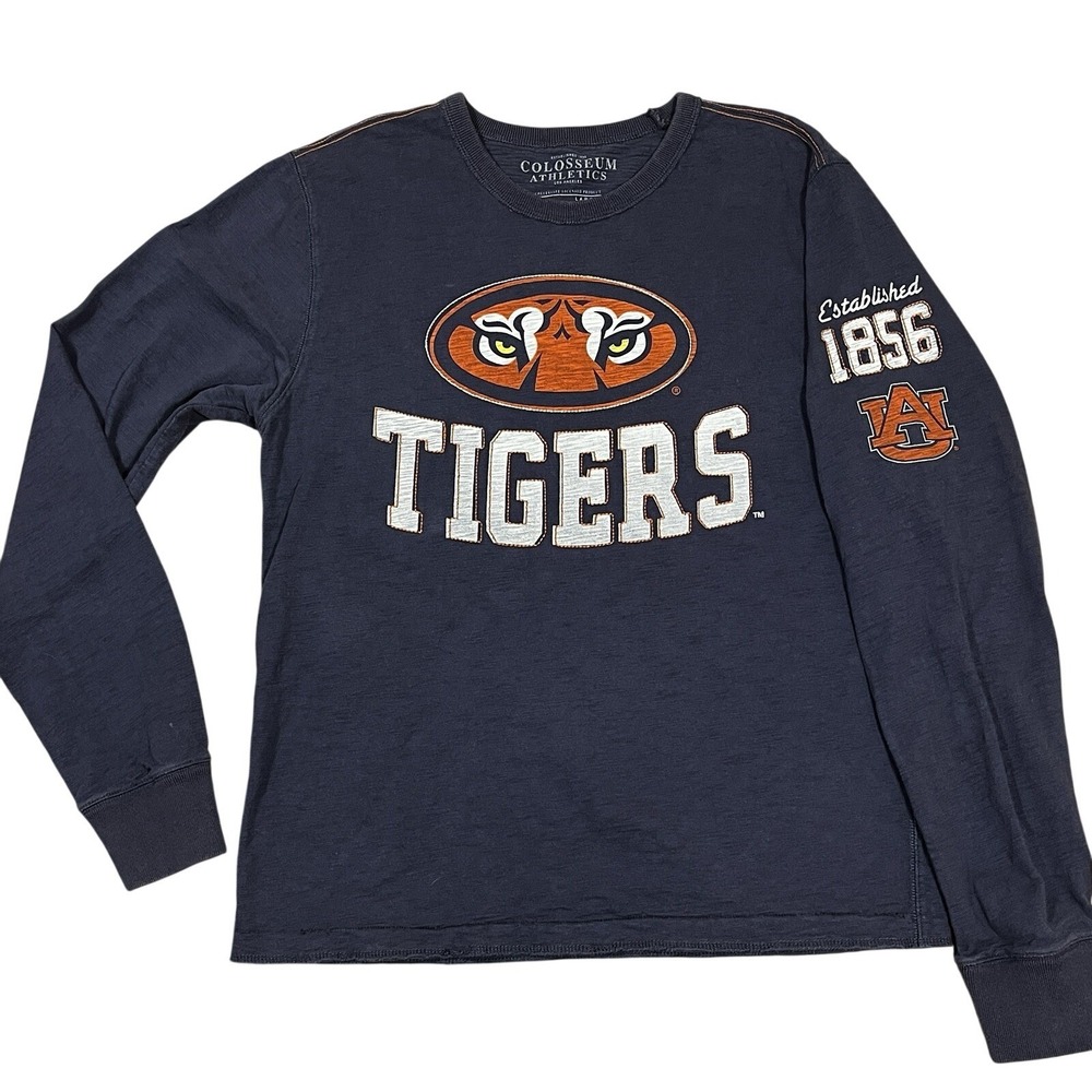 Colosseum Athletics Auburn Tigers Mens Navy Blue Long Sleeve Slub Shirt L
